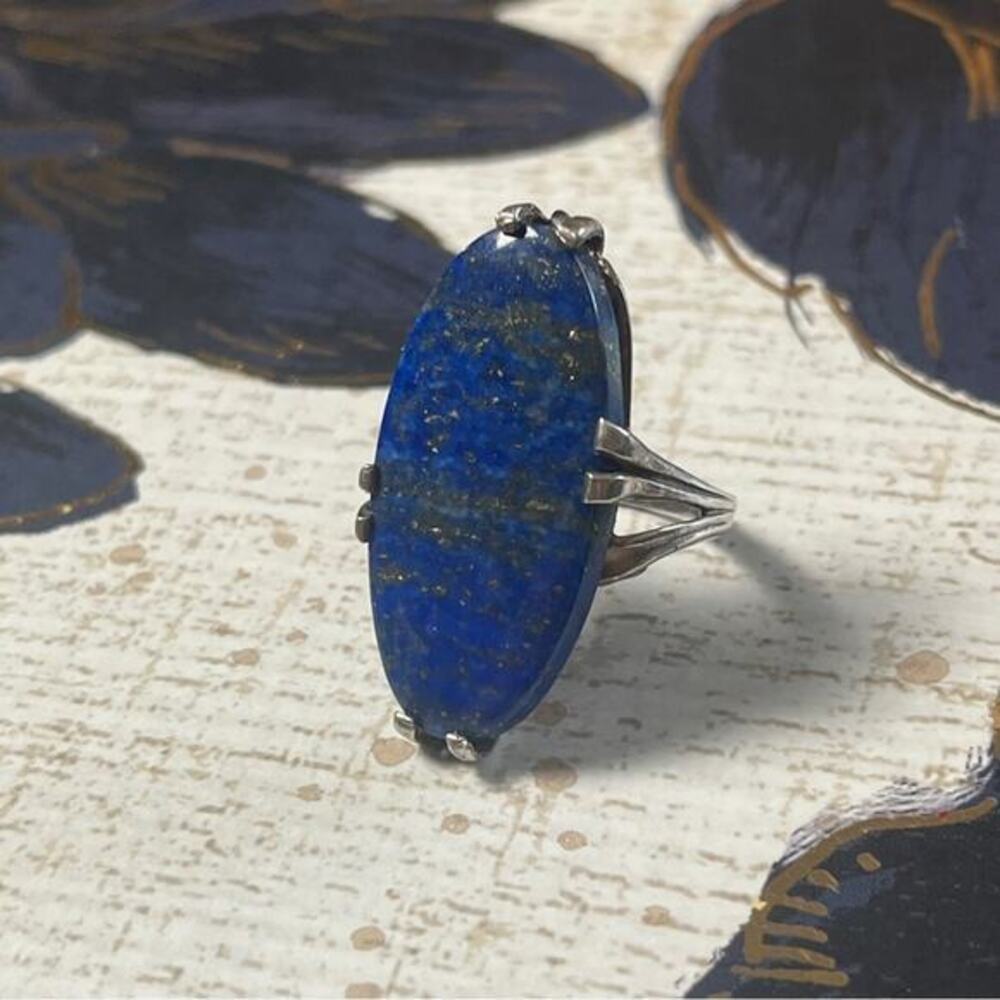Vintage 925 Sterling Silver and Large Blue Lapis Lazuli Stone Silver Ring D2